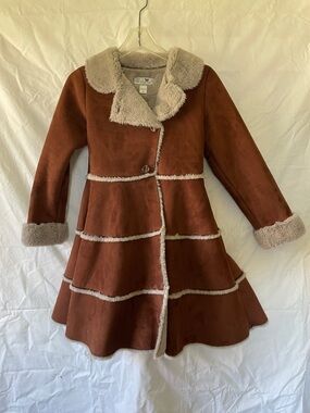 Widgeon Brown Faux-Suede Coat with Cream Sherpa Trim